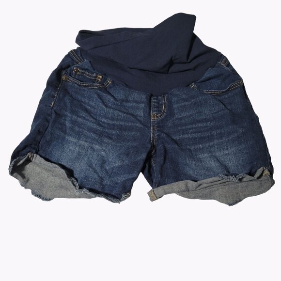 Indigo Blue Maternity Jean Shorts Womens Size Medium Dark Wash Denim Cutoffs - Picture 1 of 4